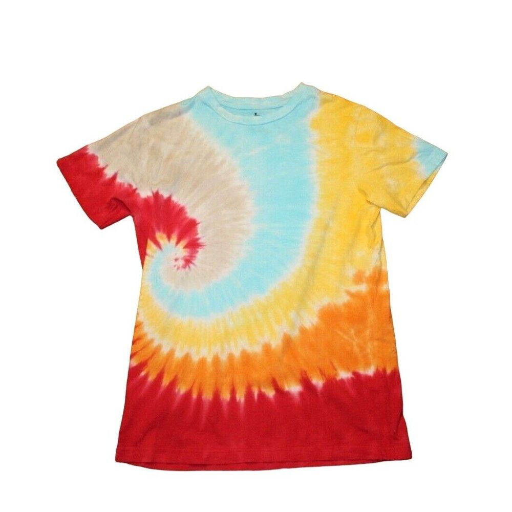 Circo Girl's Shirt Short Sleeve Tye Dye T Shirt Size Large 12/14 Rainbow Swirl
